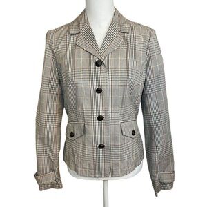 Isaac Mizrahi Brown Windowpane Plaid Blazer Target faux leather buttons. Size M